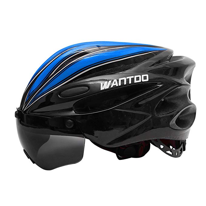 Wantdo Bike Helmet with Removable Magnetic Goggles Visor,Bicycle Helmet with Detachable Liner and Adjustable Strap for Adult Men and Women Mountain Road Cycling Helmet