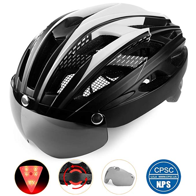 Shinmax Adults Bike Helmet, MTB Bike Helmet Men with Removable Shield Visor/Detachable Safty Rear Led Light