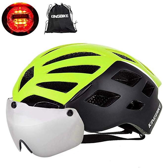 KINGBIKE DOT Bicycle Helmet Detachable Eye Shield Goggles(100% UV400 Protection,Can Over The Glasses) + Helmet Backpack Men Women,3 Modes Rear Safety LED Light,26 Air Vents