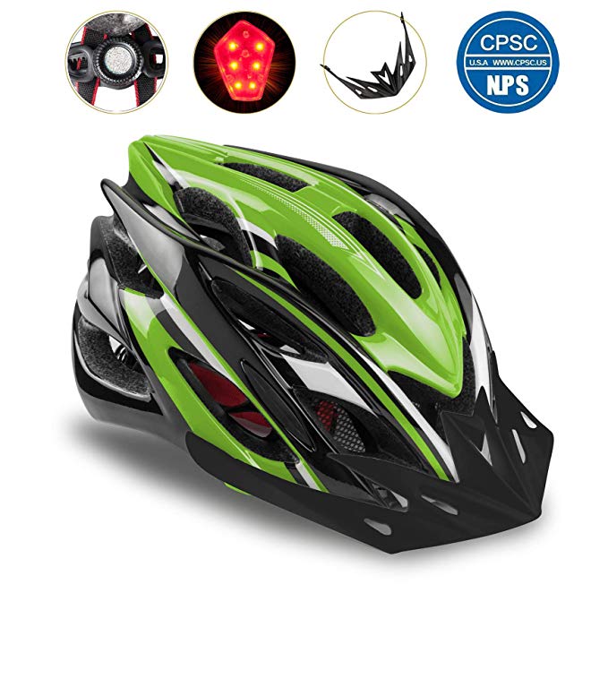 Shinmax Bike Helmet, CPSC Certified Adjustable Light Bike Helmet Specialized Cycling Helmet Men&Women Mountain Bike Helmet with Visor&Rear Light